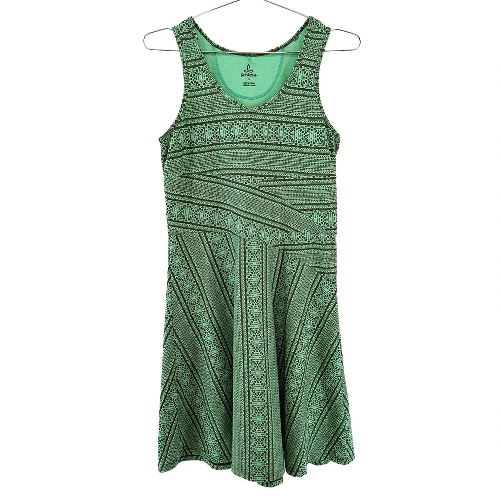 PRANA Jersey Athleisure Casual Dress • Small • green all-over-print • boho chic - Picture 7 of 7